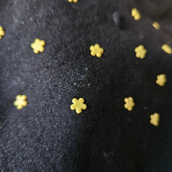 Vintage Black 100% Wool Felt 60s 70s Daisy Flower Power Studded Beret Hat Cap - Picture 3 of 5